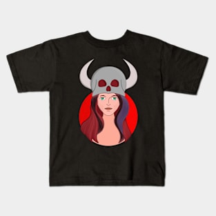 Woman Wearing a Skull With Horns Kids T-Shirt